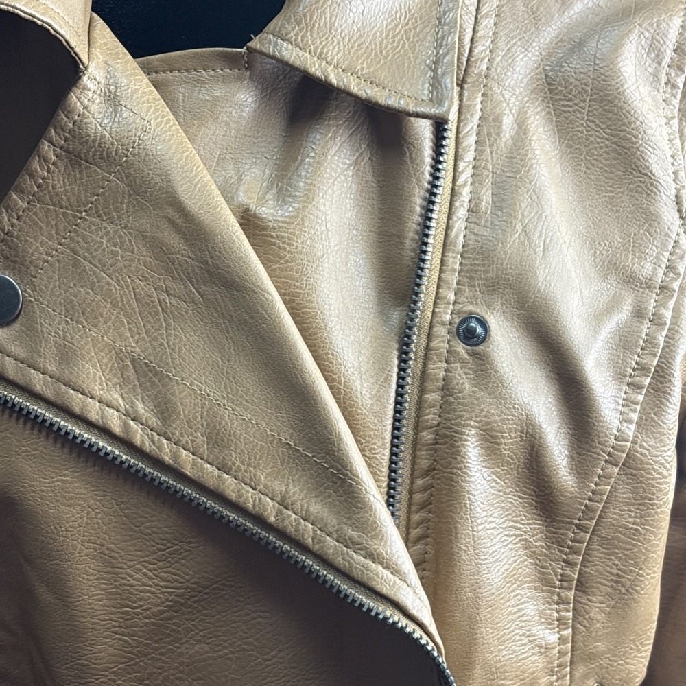NewAeropostale Faux Light Brown‎ Leather Moto Jacket Size L - Picture 4 of 11
